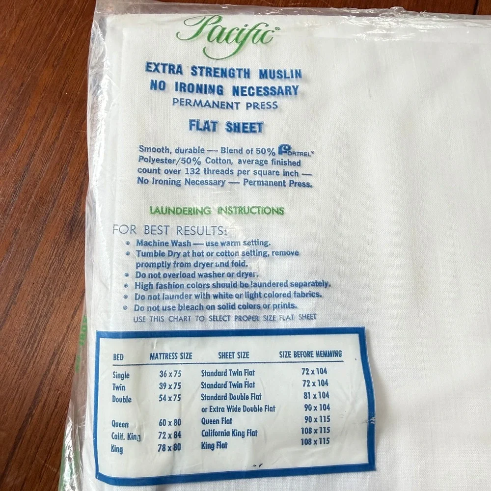 Pacific Vintage Twin Flat Sheet White No-Iron Muslin Permanent Press Made in USA